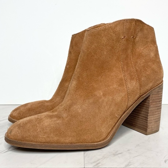 New! Lucky Brand Pinkton Brown Suede Block Heel Bootie 11M - Picture 1 of 16